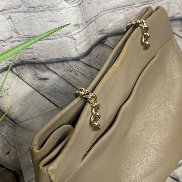 Kate Spade Chain and Leather Strap Magnetic Closure Gray Tan Tote Handbag Purse - Picture 11 of 16